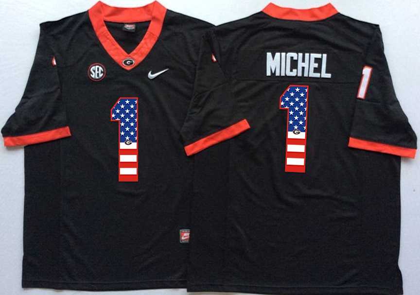 Georgia Bulldogs #1 Sony Michel Black USA Flag College Stitched Jersey